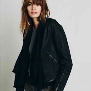 Black/greenish Women's Draped Moto Jacket - Stylish Layered Outerwear